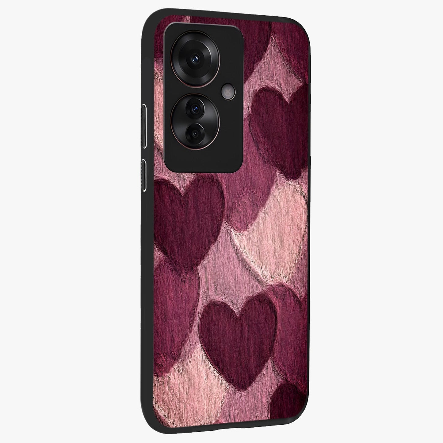 Layered Paper Hearts Glass Case upright view showcasing decorative layered heart artwork with sweet love theme.