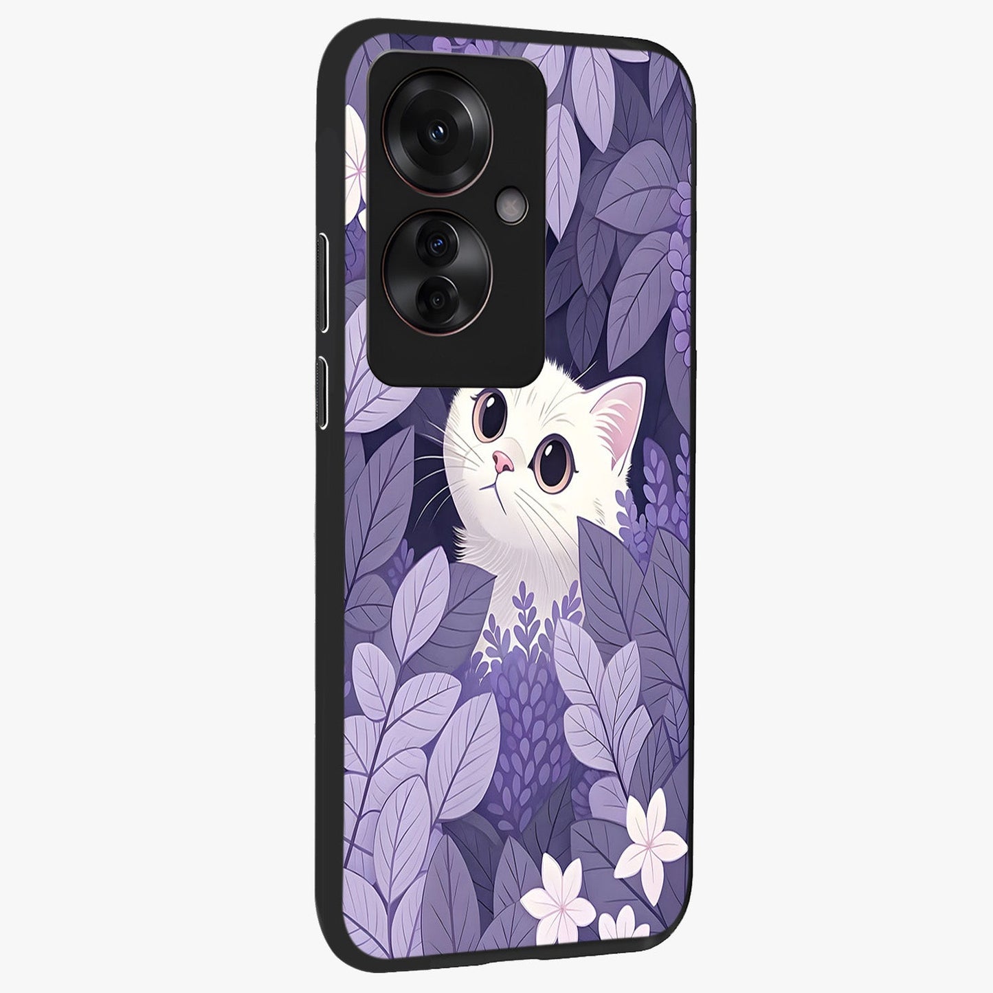 Lilac Hide Peek Cat Glass Case upright view showcasing charming cat artwork with adorable peek theme.
