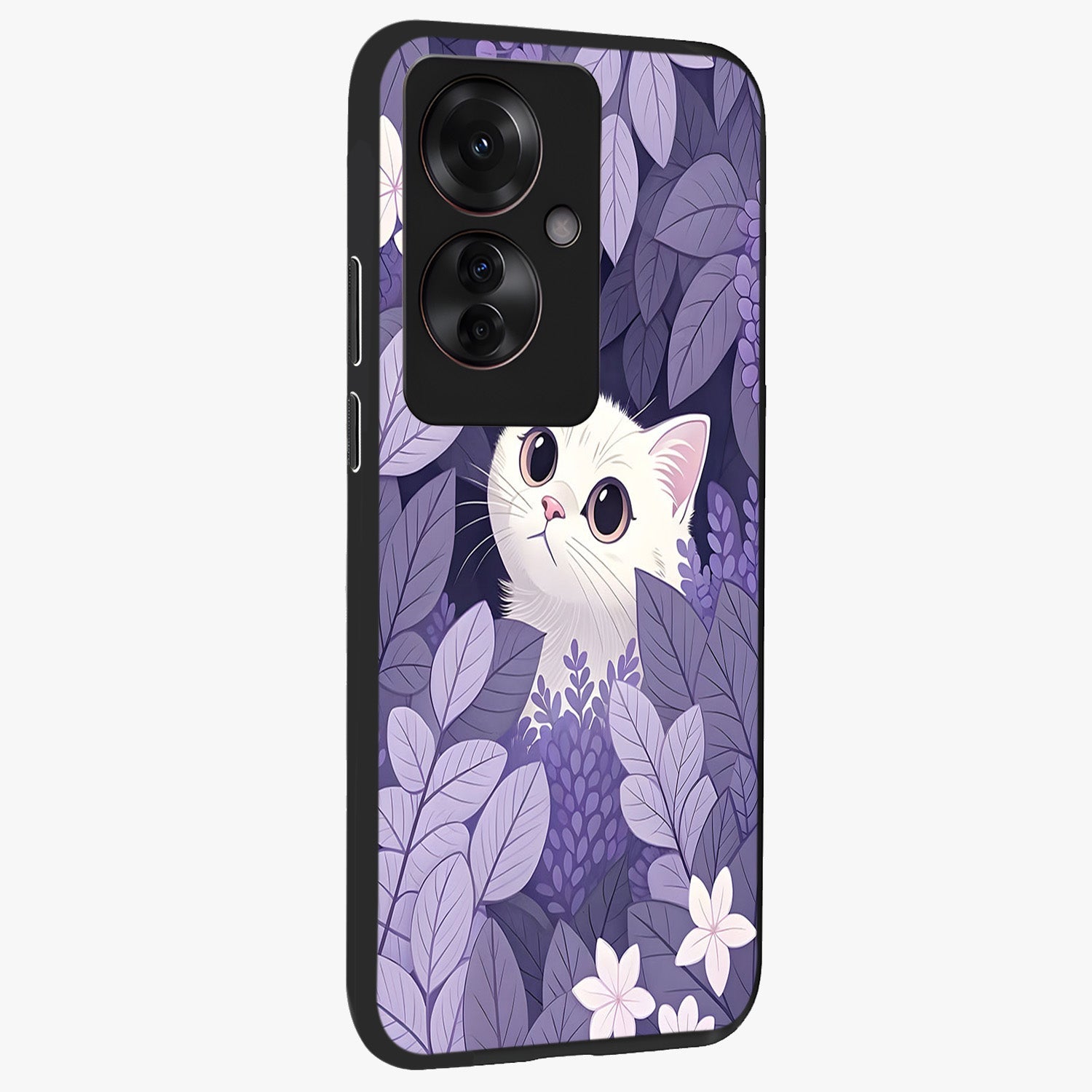 Lilac Hide Peek Cat Glass Case upright view showcasing charming cat artwork with adorable peek theme.