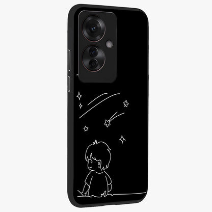 Line Art Boy With Shooting Stars Glass Case upright view showcasing artistic shooting star illustration with minimal style.