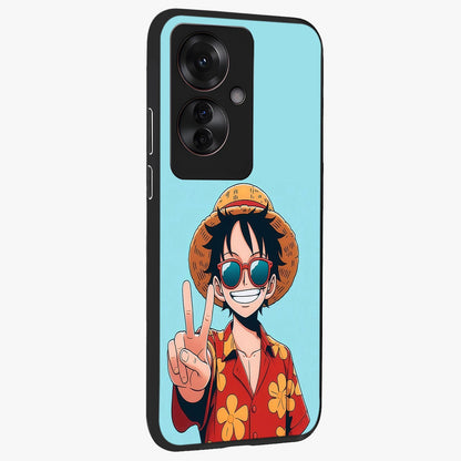 Luffy Summer Anime Vibe Glass Case upright view showcasing dynamic anime artwork with bright adventurous theme.