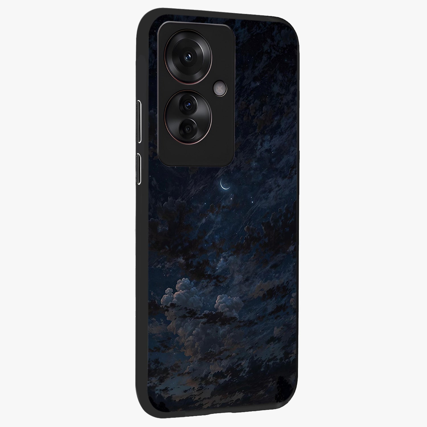Lunar Veil Silence Glass Case upright view showcasing calm moon themed artwork with serene night atmosphere.