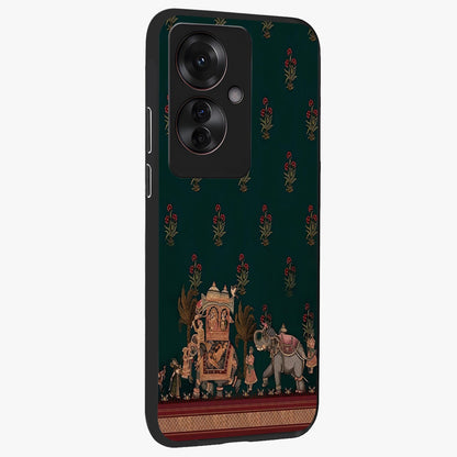 Macmerise Glass Case upright view showcasing bold artistic artwork with contemporary design theme.