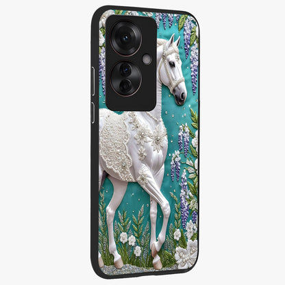 Majestic Floral Stallion Glass Case upright view showcasing dramatic horse artwork with decorative floral theme.