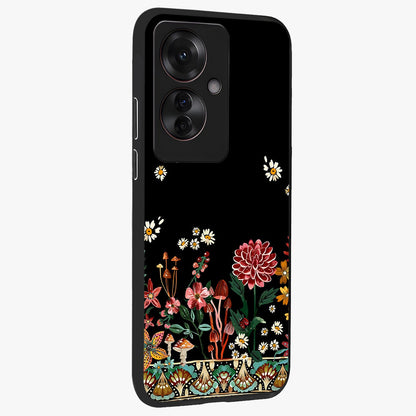Midnight Bloom Pattern Glass Case upright view showcasing decorative floral artwork with deep night themed palette.