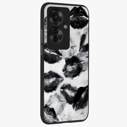 Midnight Kiss Marks Glass Case upright view showcasing stylish kiss mark artwork with trendy romantic theme.