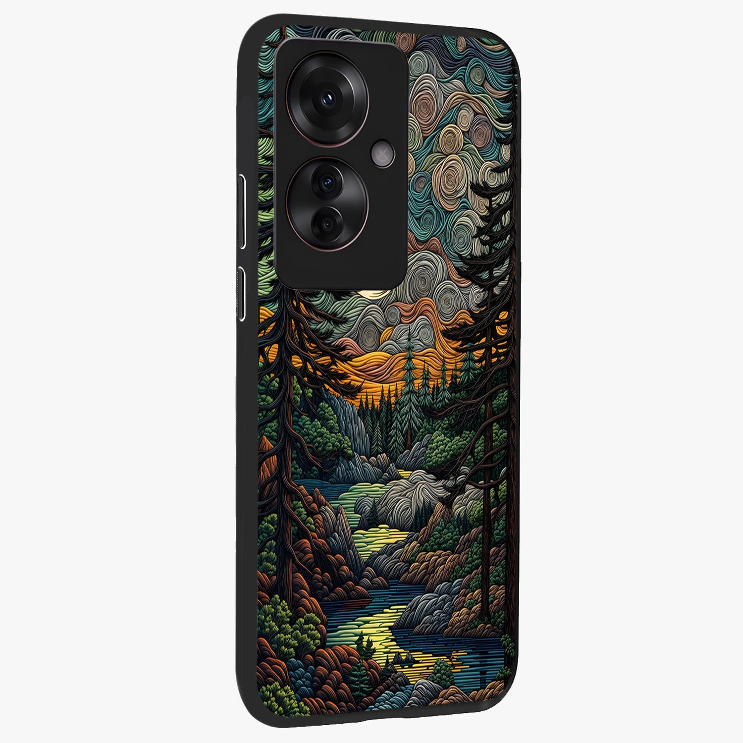 Moonlight Forest Dream Glass Case upright view showcasing magical forest artwork with calm night theme.