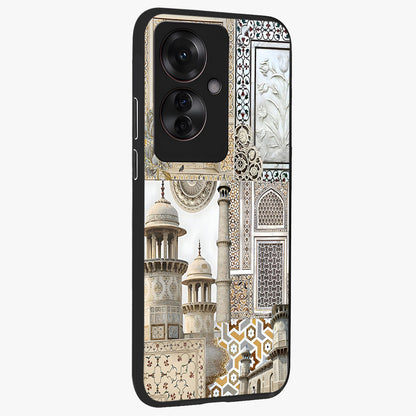 Mughal Marble Legacy Glass Case upright view showcasing ornate Mughal design with luxurious traditional theme.