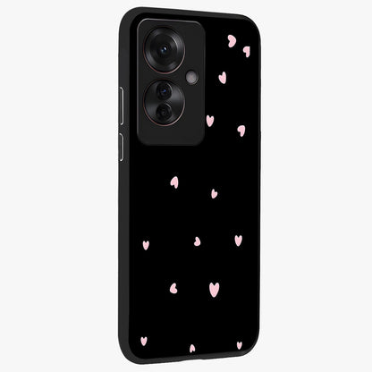 Pink Love Drops Glass Case upright view showcasing charming heart drop artwork with romantic playful theme.