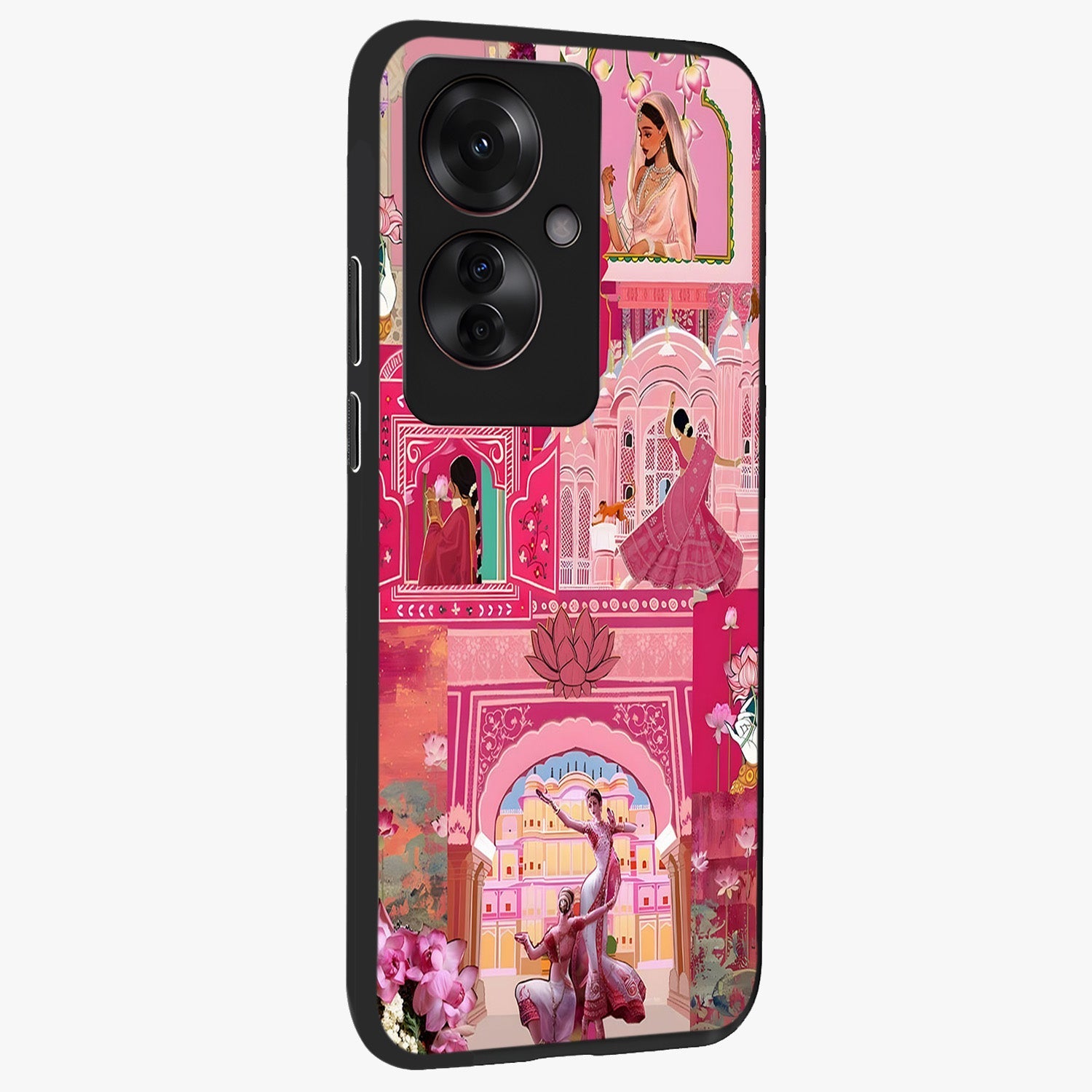 Pink Palace Muse Glass Case upright view showcasing artistic palace artwork with graceful royal theme.