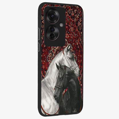Regal Stallion Tapestry Glass Case upright view showcasing powerful horse artwork with elegant tapestry theme.