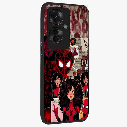 Spider Love Story Glass Case upright view showcasing charming superhero artwork with romantic comic theme.