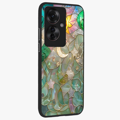Stained Sunrise Glow Glass Case upright view showcasing colorful sunrise artwork with warm morning theme.