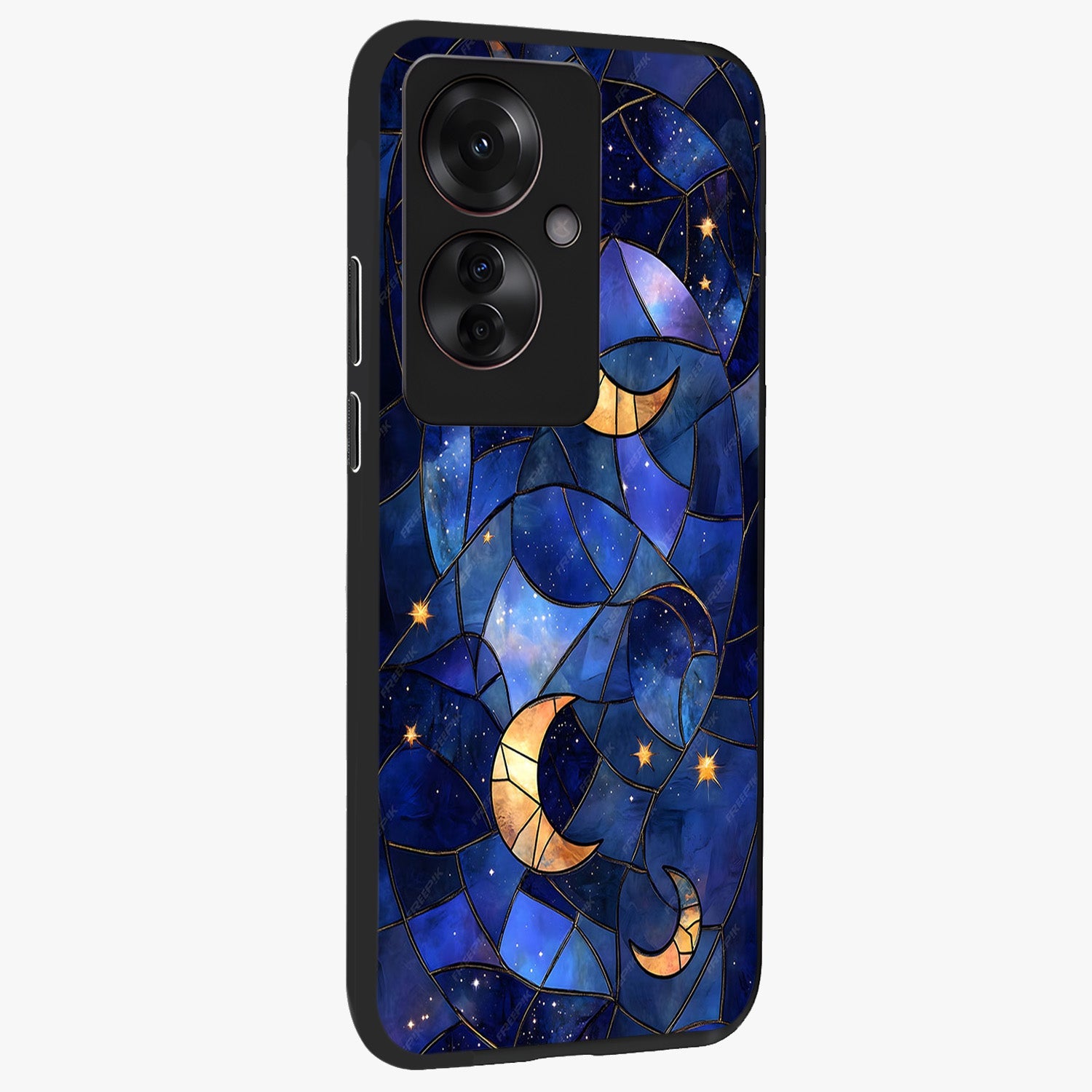Starlit Sky Tapestry Glass Case upright view showcasing elegant starry sky artwork with cosmic decorative theme.