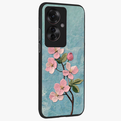 Threaded Blossom Breeze Glass Case upright view showcasing graceful flower artwork with calm botanical theme.