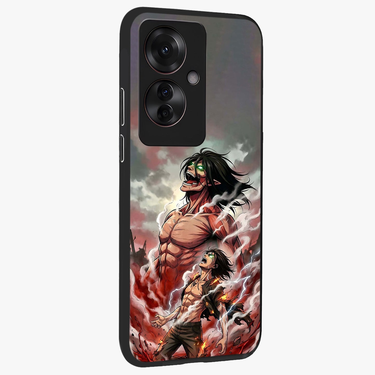 Titan Awakening Fury Glass Case upright view showcasing intense titan artwork with epic fantasy theme.