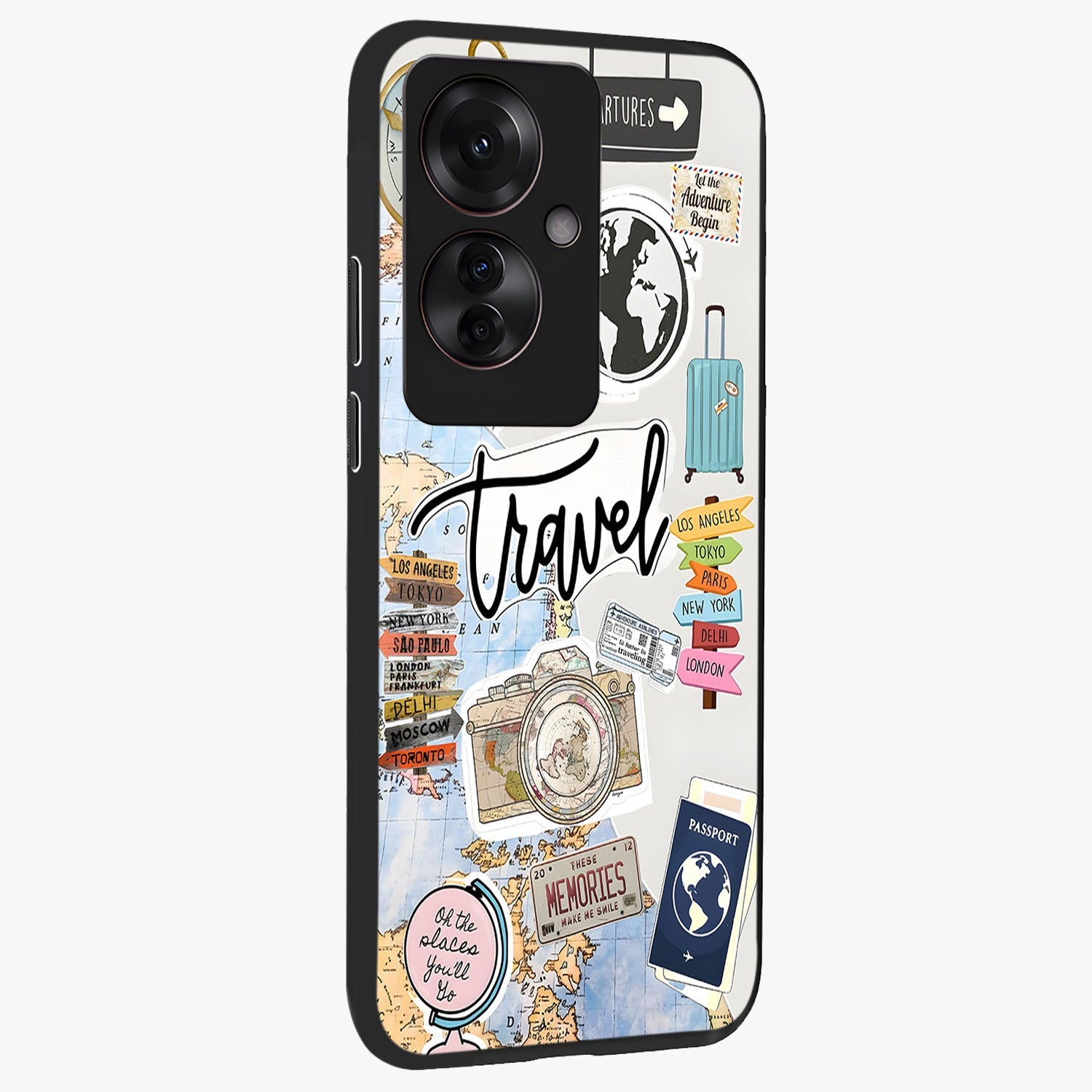 Wanderlust Journal Glass Case upright view showcasing wanderlust inspired artwork with creative exploration theme.