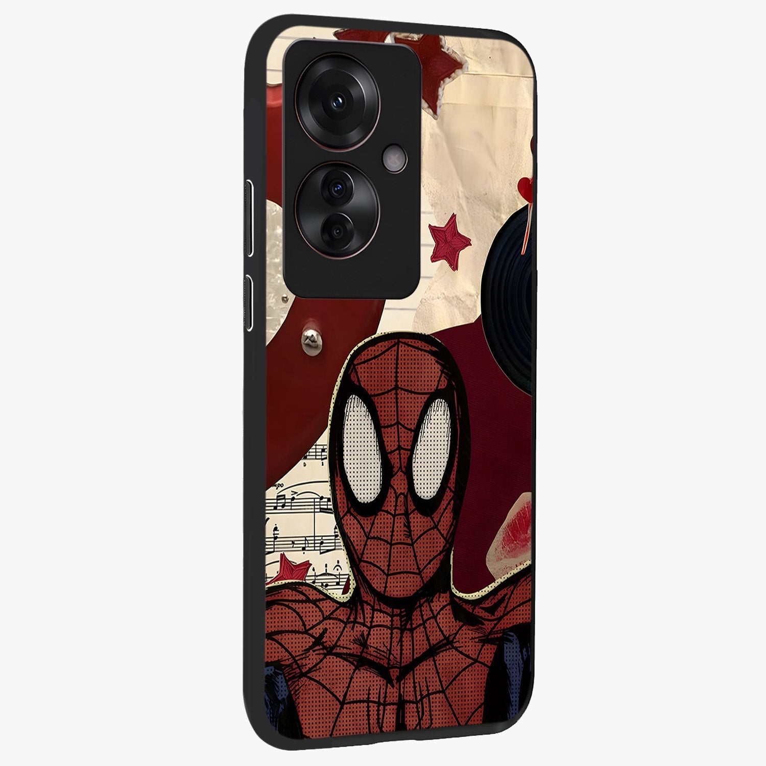 Web Warrior Vibes Glass Case upright view showcasing energetic superhero artwork with bold action theme.