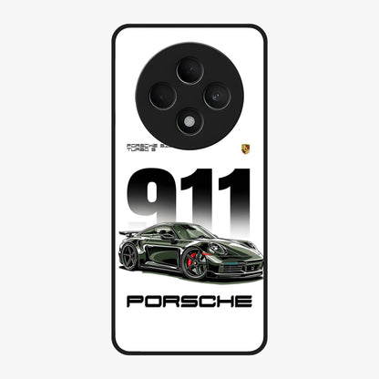 911 Turbo Dominance Glass Case showing clean flat back view with bold 911 sports car artwork and glossy glass finish.