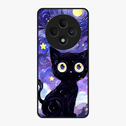 Abstract Cat Art Glass Case showing flat back view with artistic cat illustration and glossy glass finish.