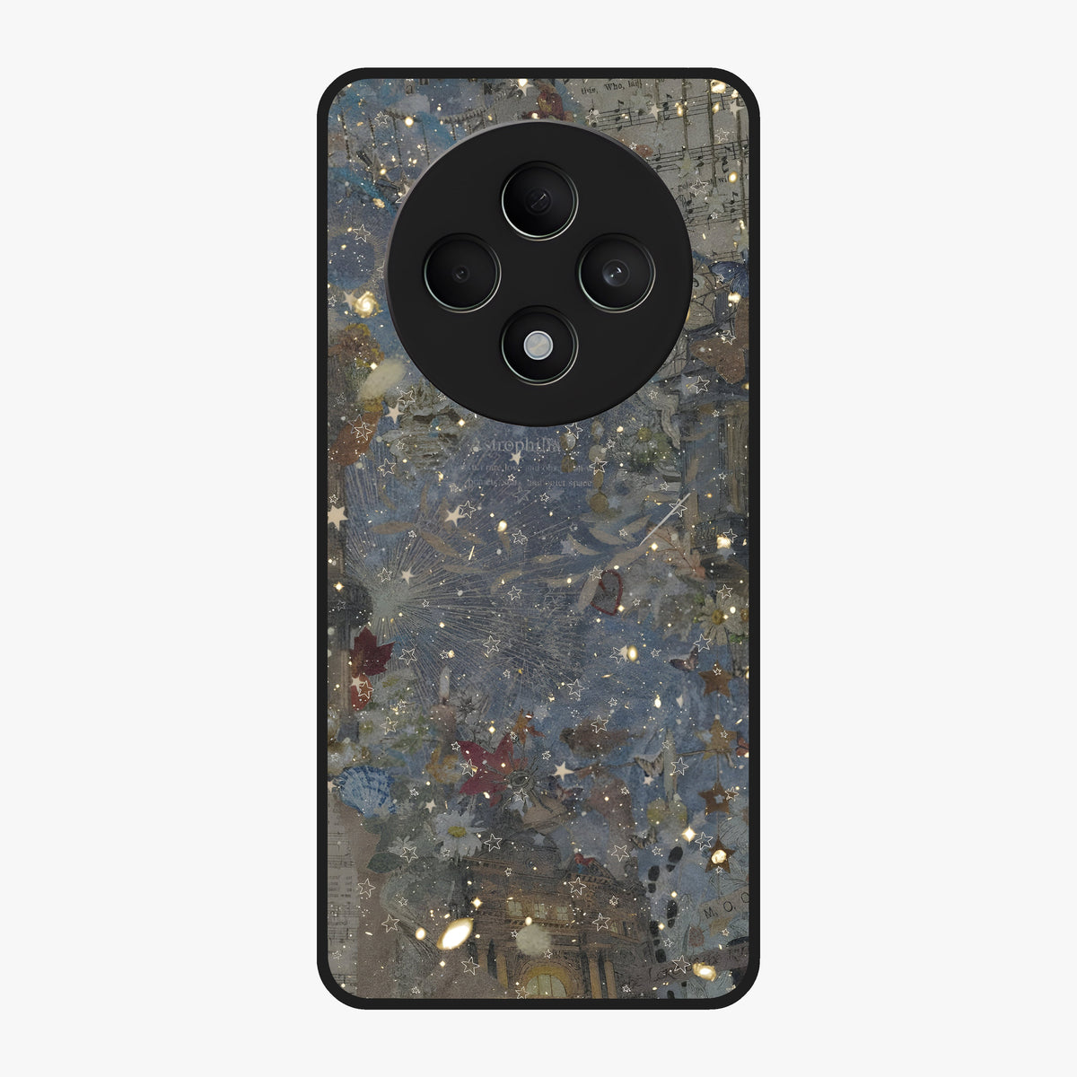 Aesthetic Astrolophia Glass Case showing flat back view with dreamy aesthetic design and glossy glass finish.