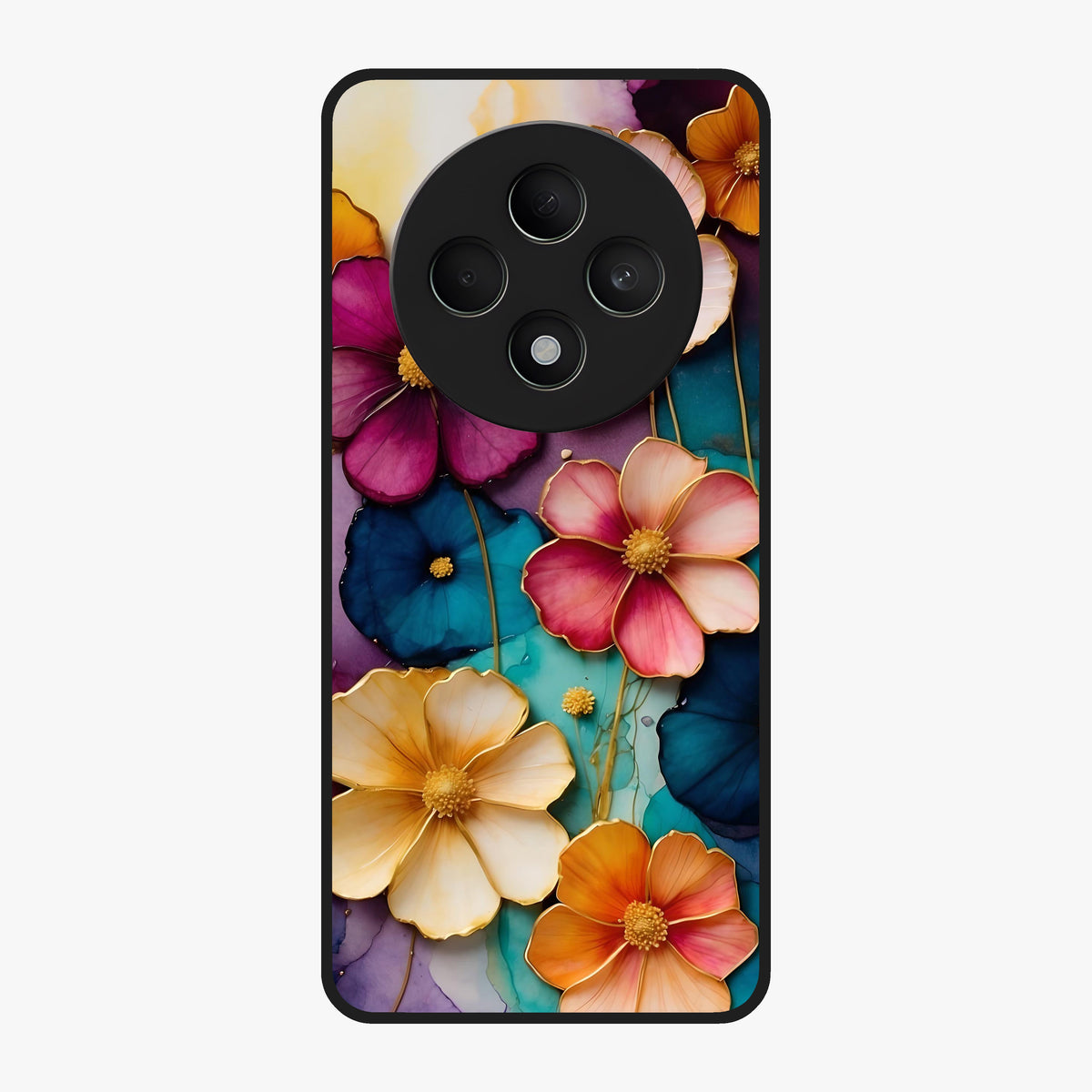 Artlyn Grace Flower Pattern Glass Case showing flat back view with elegant floral pattern artwork and glossy glass finish.
