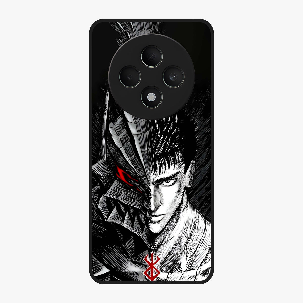 Berserker Blood Oath Glass Case showing flat back view with fierce warrior inspired artwork and glossy glass finish.