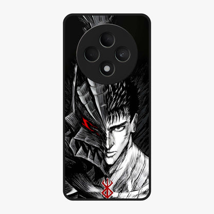 Berserker Blood Oath Glass Case showing flat back view with fierce warrior inspired artwork and glossy glass finish.