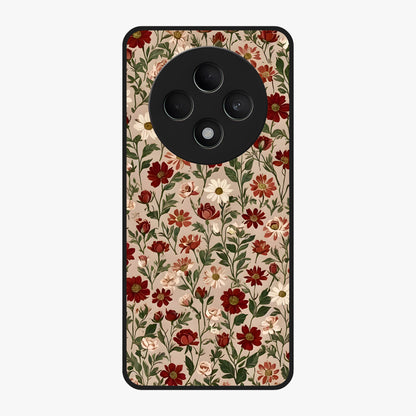 Biege Flower With Leaf Glass Case showing flat back view with soft beige floral artwork and glossy glass finish.