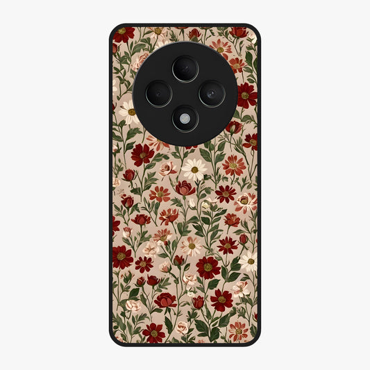 Biege Flower With Leaf Glass Case showing flat back view with soft beige floral artwork and glossy glass finish.