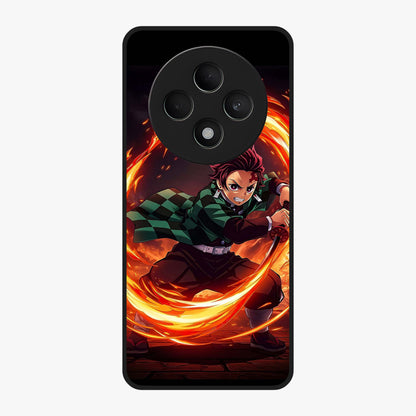 Blazing Sword Resolve Glass Case showing flat back view with fiery sword artwork and glossy glass finish.