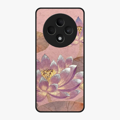 Blossom Mist Lotus Glass Case showing flat back view with serene lotus blossom artwork and glossy glass finish.