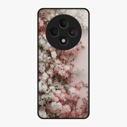 Blush Blossom Cloud Glass Case showing flat back view with dreamy blush cloud blossom artwork and glossy glass finish.