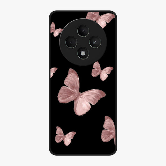 Butterfly Pattern Glass Case showing flat back view with elegant butterfly pattern artwork and glossy glass finish.