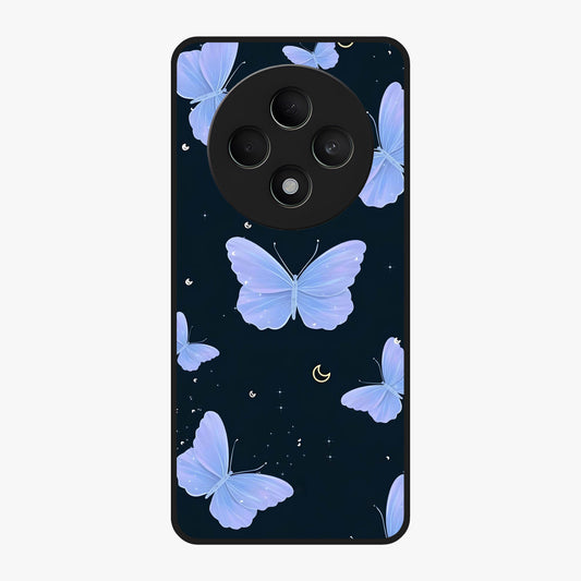 Butterfly With Stars Pattern Glass Case showing flat back view with butterfly and star pattern artwork and glossy glass finish.