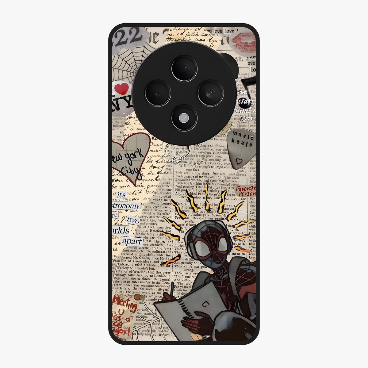 City Dream Sketch Glass Case showing flat back view with artistic city skyline sketch artwork and glossy glass finish.