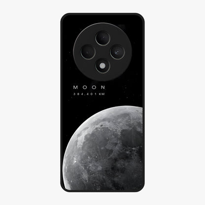 Cosmic Moon Glow Glass Case showing flat back view with glowing moon artwork and glossy glass finish.