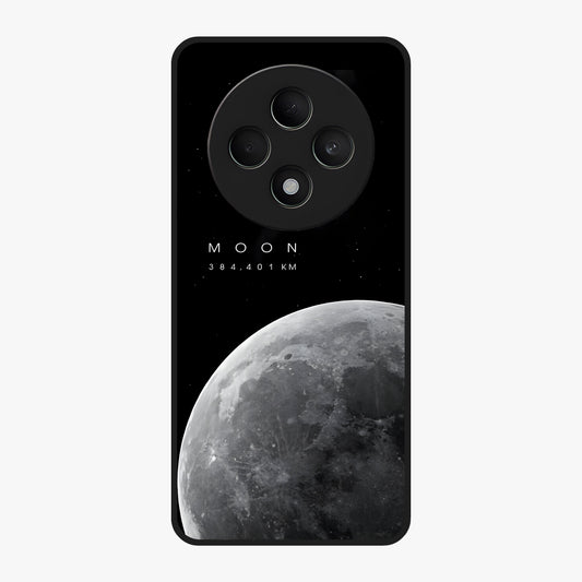 Cosmic Moon Glow Glass Case showing flat back view with glowing moon artwork and glossy glass finish.