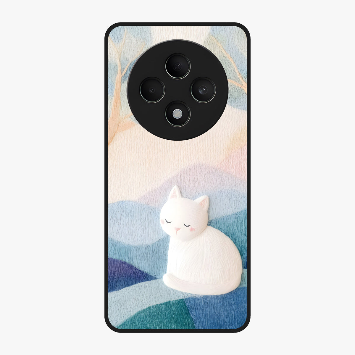 Cotton Dream Cat Glass Case showing flat back view with soft dreamy cat artwork and glossy glass finish.