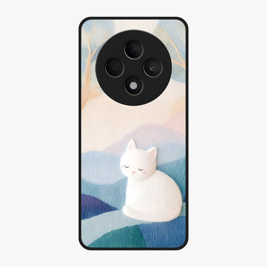 Cotton Dream Cat Glass Case showing flat back view with soft dreamy cat artwork and glossy glass finish.