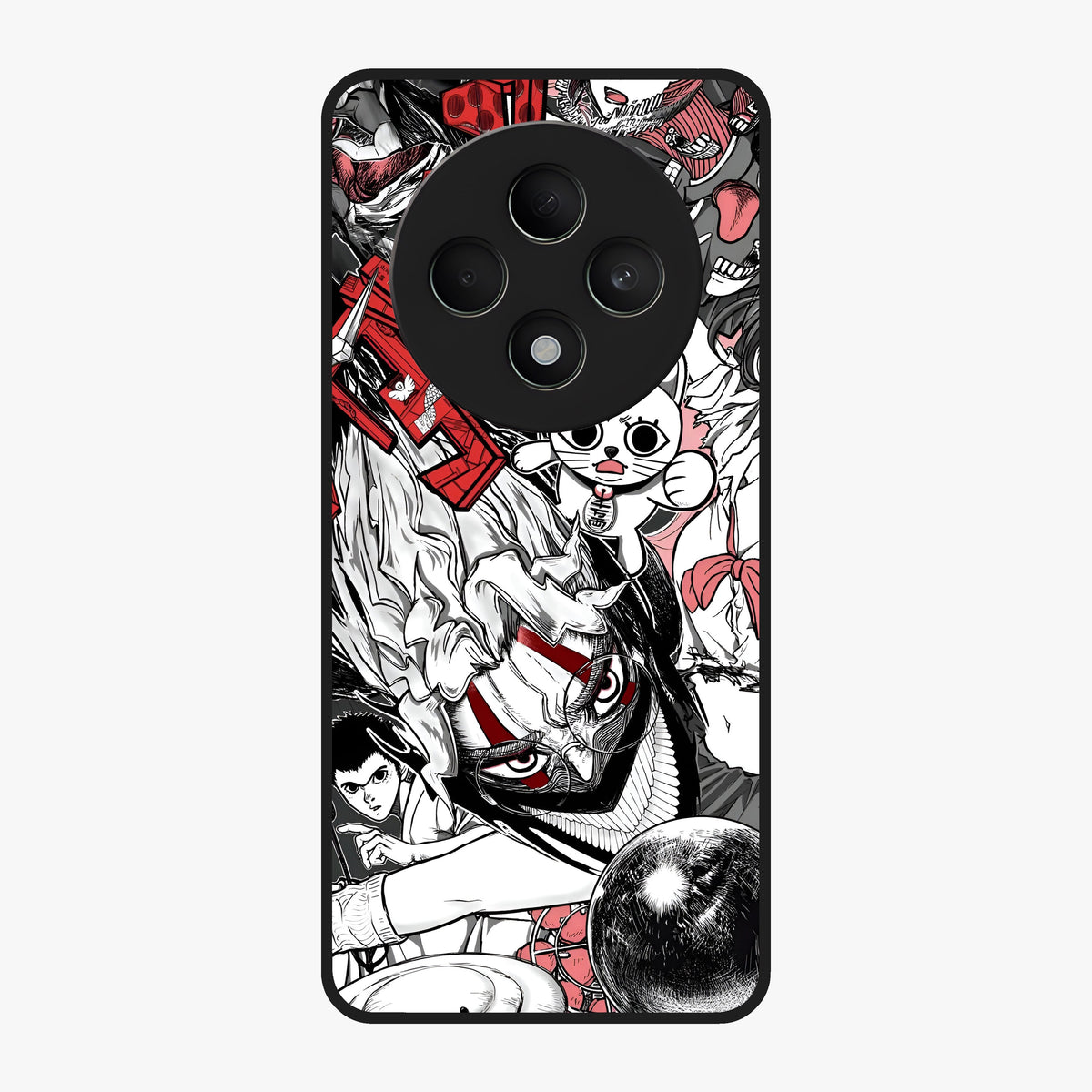 Crimson Chaos Panel Glass Case showing flat back view with bold crimson abstract artwork and glossy glass finish.