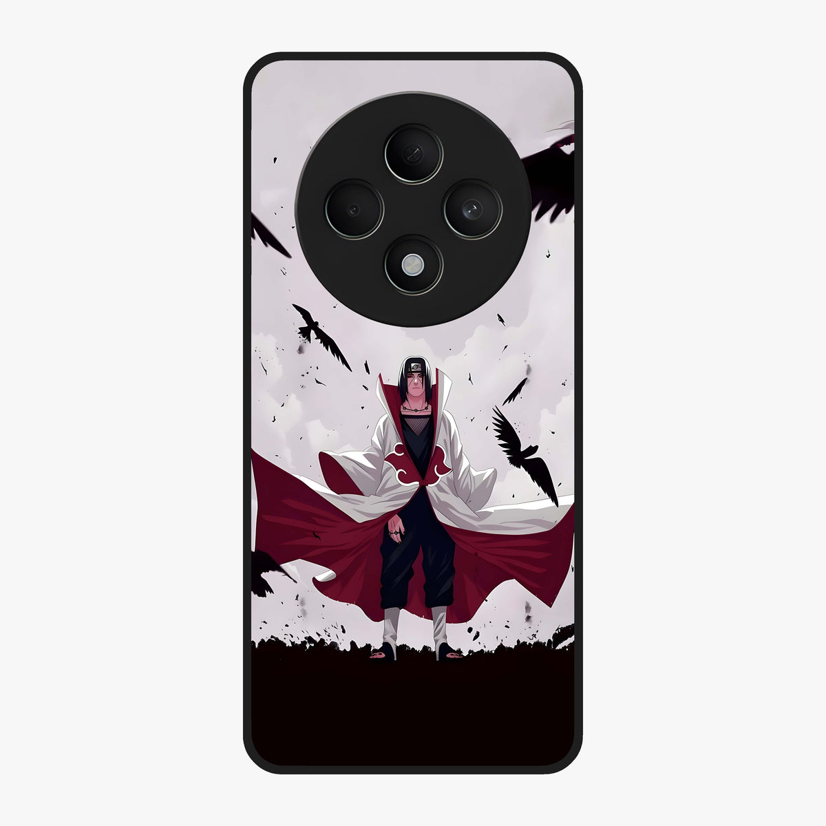 Crimson Crow Ascension Glass Case showing flat back view with mystical crow artwork and glossy glass finish.