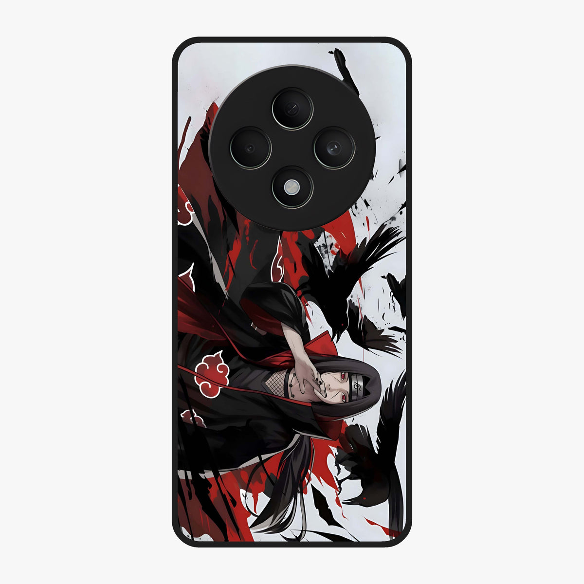Crimson Crow Illusion Glass Case showing flat back view with artistic crow illusion artwork and glossy glass finish.