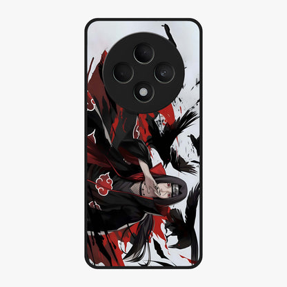 Crimson Crow Illusion Glass Case showing flat back view with artistic crow illusion artwork and glossy glass finish.