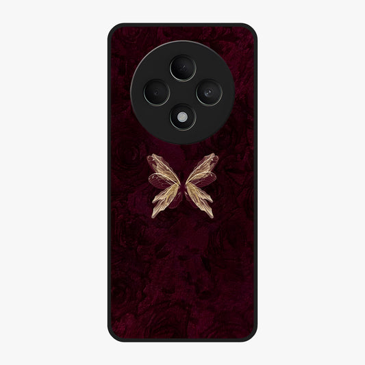 Crimson Fade Butterfly Glass Case showing flat back view with fading butterfly artwork and glossy glass finish.