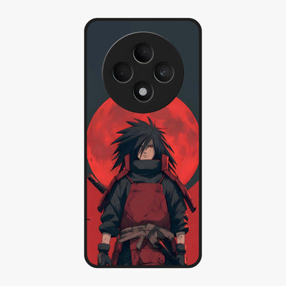 Crimson Moon Warlord Glass Case showing flat back view with mystical moon warrior artwork and glossy glass finish.