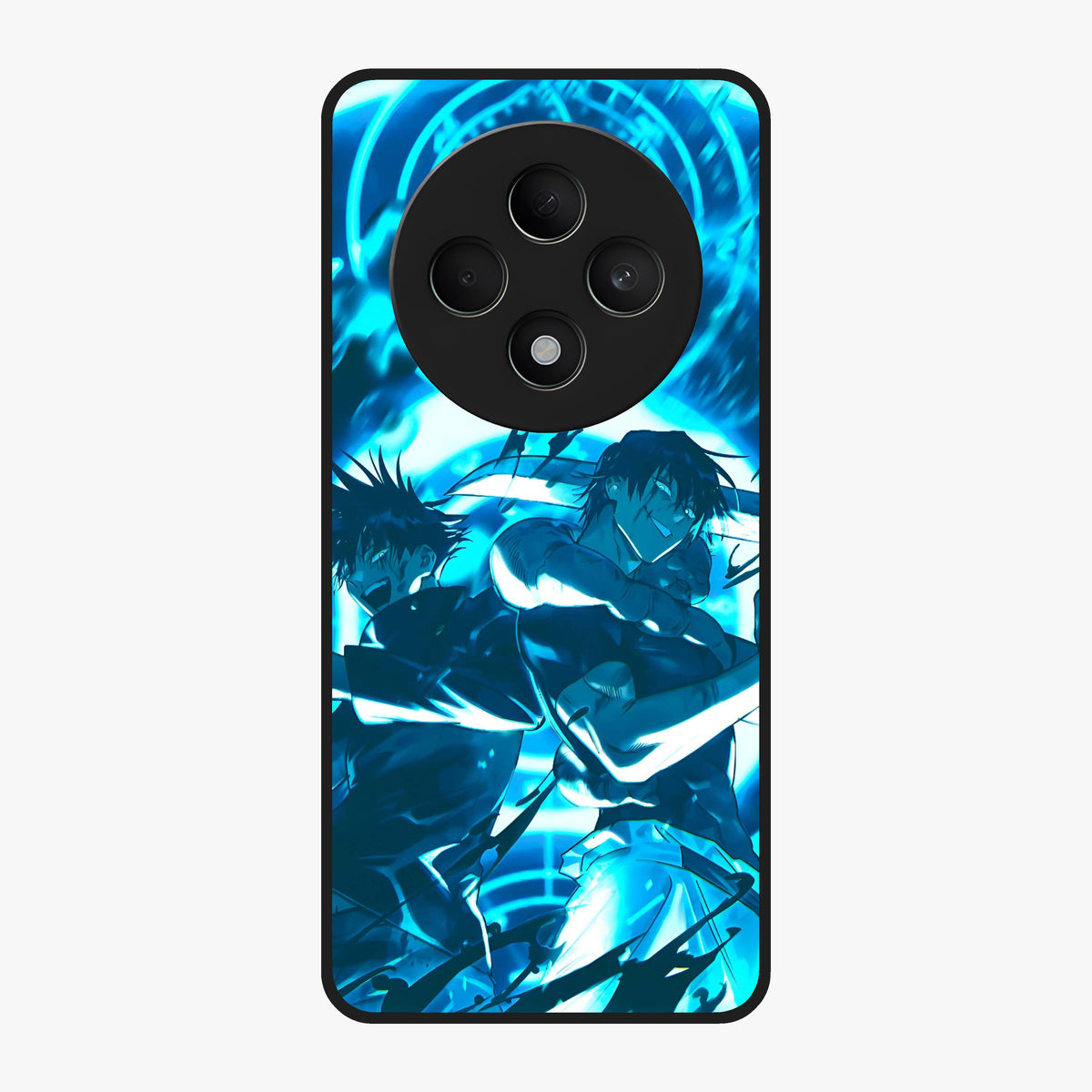 Cursed Energy Clash Glass Case showing flat back view with intense cursed energy artwork and glossy glass finish.