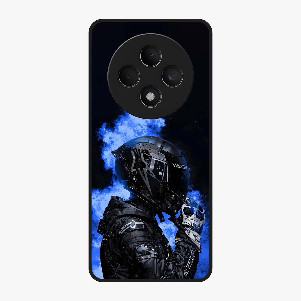 Cyber Sentinel Protocol Glass Case showing flat back view with futuristic cyber themed artwork and glossy glass finish.