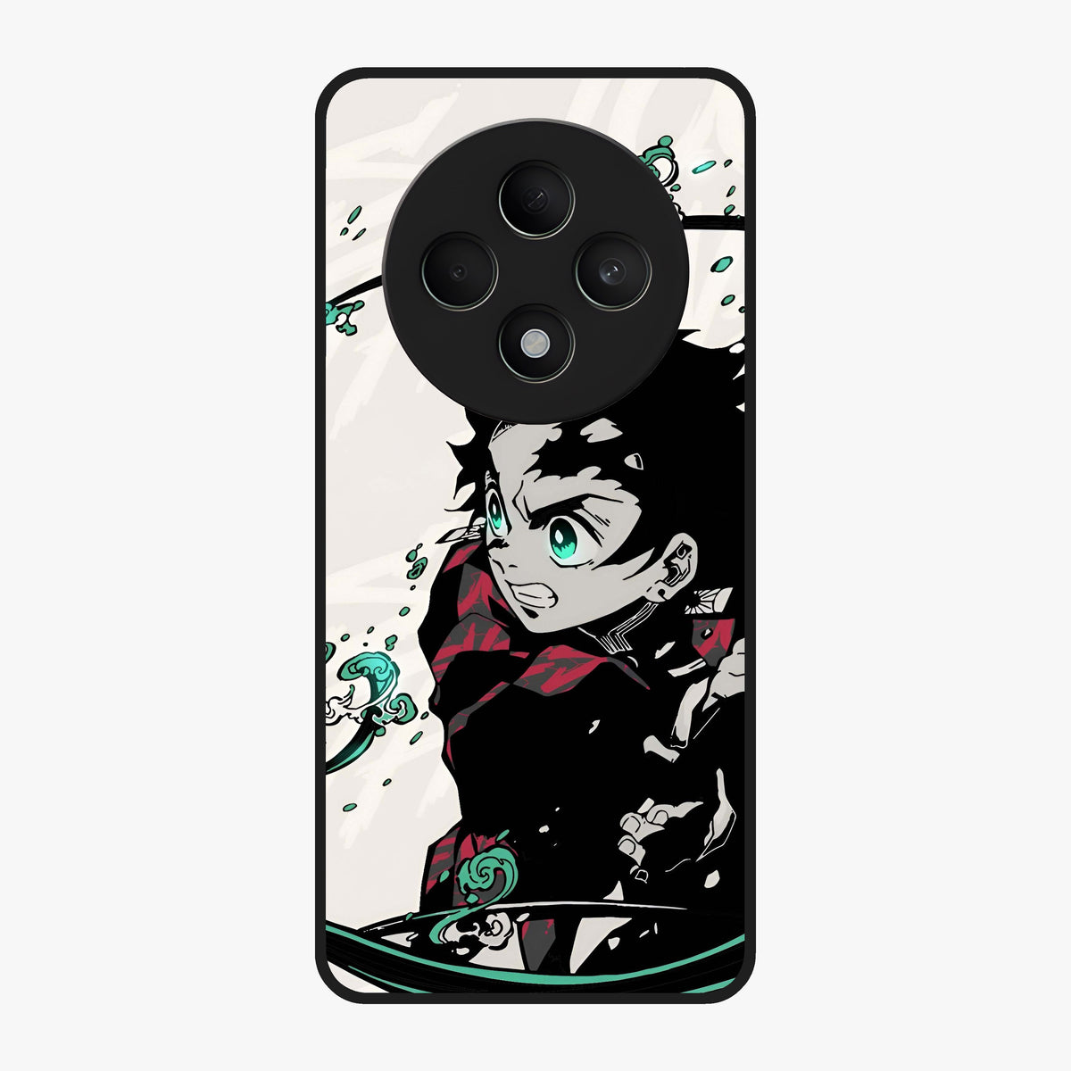 Demon Slayer Glass Case showing flat back view with bold anime inspired artwork and glossy glass finish.