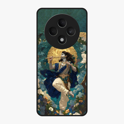 Divine Krishna Art Glass Case showing flat back view with Lord Krishna artwork and glossy glass finish.